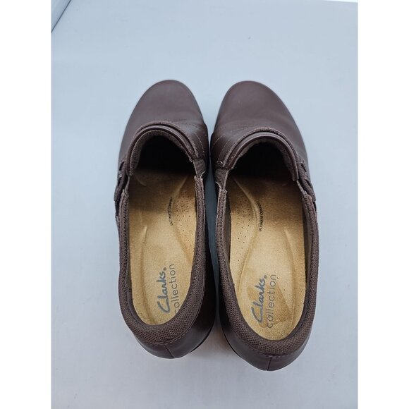Clarks Women's Genette Arc Clog Size 9.5 W Brown Leather Block Heel Loafer Comfy - Picture 5 of 8